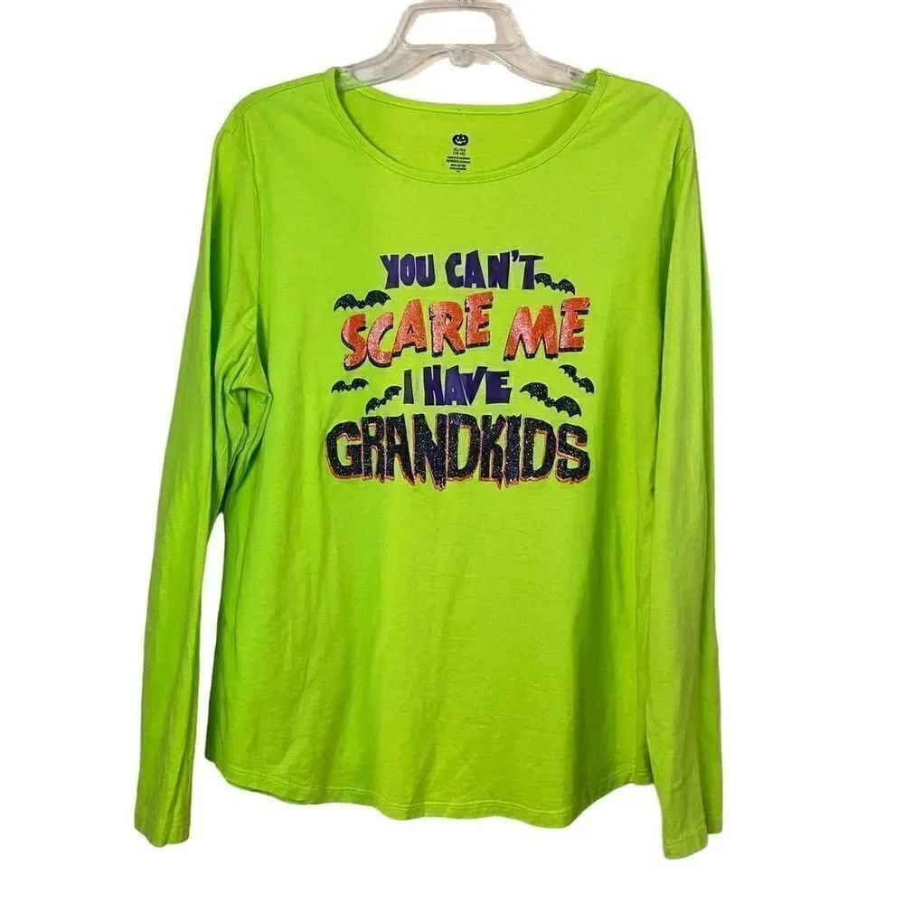 Halloween " You Can't Scare Me" Grandma Glitter Cotton Top Size XL